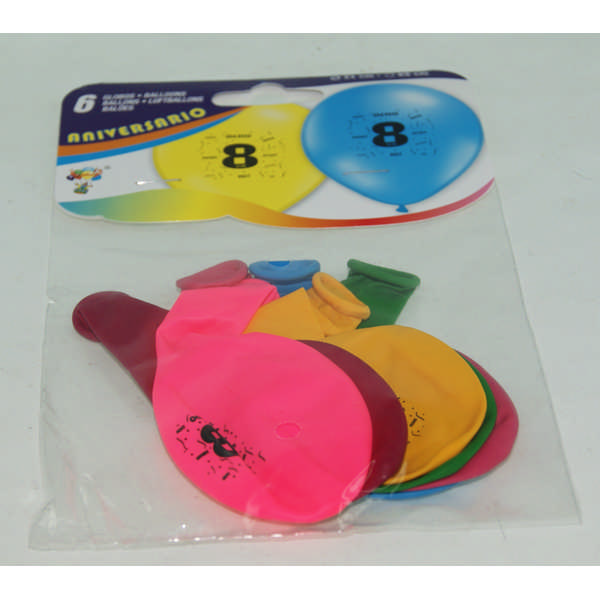 BALLONS ANIV.N8 21CM(6)233-8CT