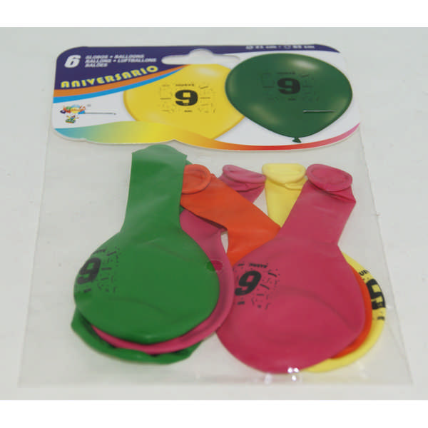 BALLONS ANIV.N9 21CM(6)233-9CT