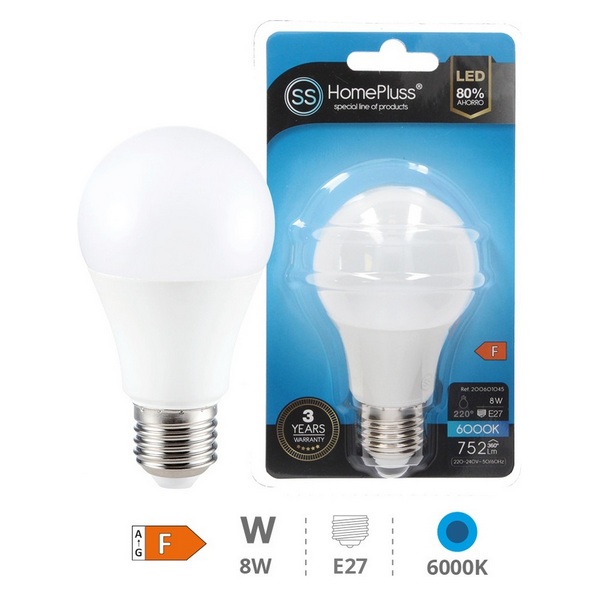 LIGHT BULB H/P.STA.LED E27-8W 6000K