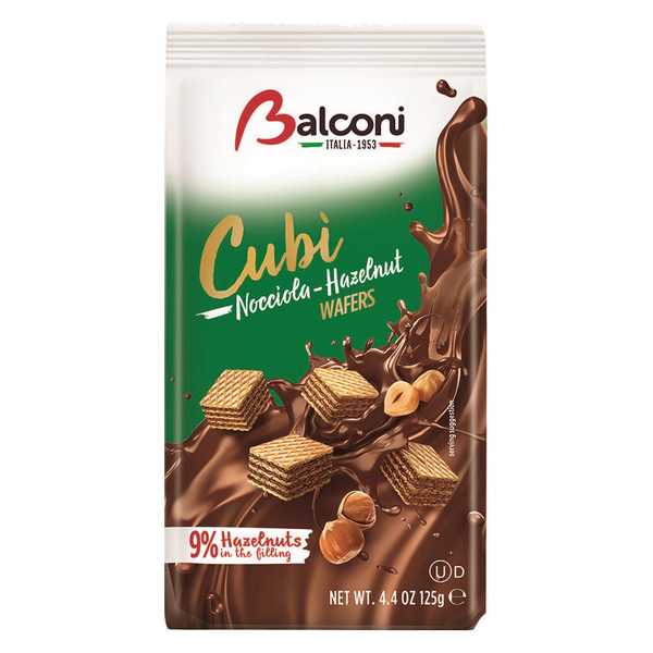 WAFFERS BALCONI CUBI HAZELNUT 125G
